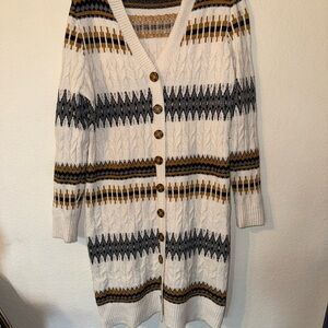 Lucky Brand Cream and Gray Patterned Cardigan